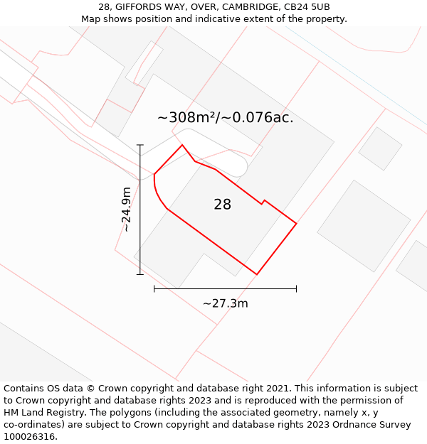 28, GIFFORDS WAY, OVER, CAMBRIDGE, CB24 5UB: Plot and title map