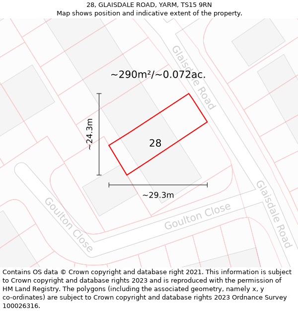 28, GLAISDALE ROAD, YARM, TS15 9RN: Plot and title map