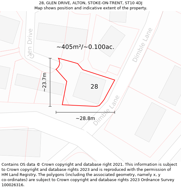 28, GLEN DRIVE, ALTON, STOKE-ON-TRENT, ST10 4DJ: Plot and title map