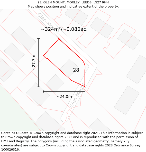 28, GLEN MOUNT, MORLEY, LEEDS, LS27 9HH: Plot and title map