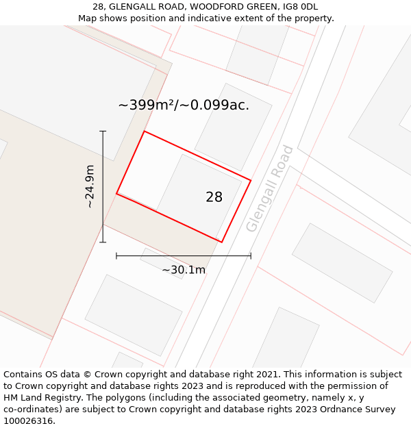 28, GLENGALL ROAD, WOODFORD GREEN, IG8 0DL: Plot and title map