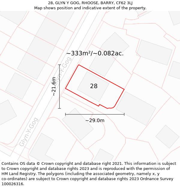 28, GLYN Y GOG, RHOOSE, BARRY, CF62 3LJ: Plot and title map