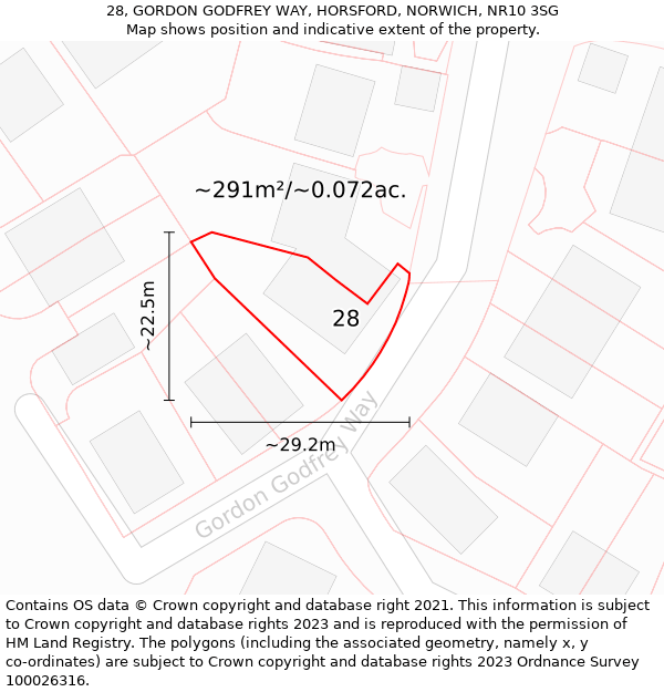 28, GORDON GODFREY WAY, HORSFORD, NORWICH, NR10 3SG: Plot and title map