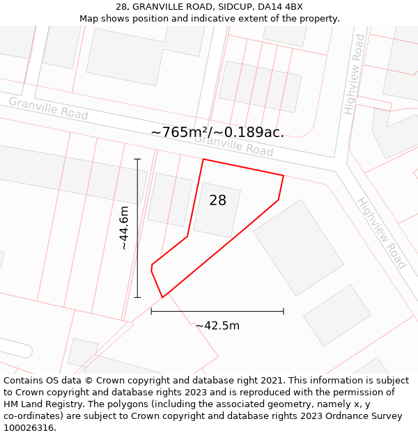 28, GRANVILLE ROAD, SIDCUP, DA14 4BX: Plot and title map