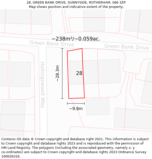 28, GREEN BANK DRIVE, SUNNYSIDE, ROTHERHAM, S66 3ZP: Plot and title map