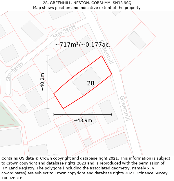 28, GREENHILL, NESTON, CORSHAM, SN13 9SQ: Plot and title map