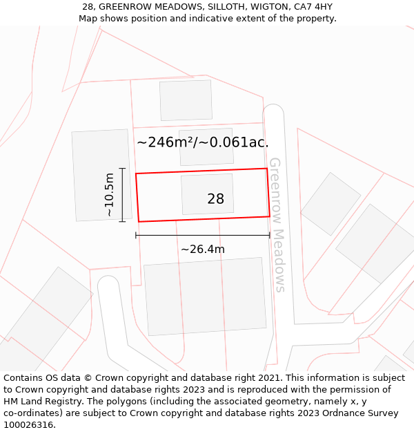 28, GREENROW MEADOWS, SILLOTH, WIGTON, CA7 4HY: Plot and title map