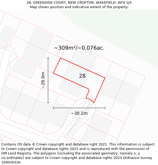 28, GREENSIDE COURT, NEW CROFTON, WAKEFIELD, WF4 1JX: Plot and title map
