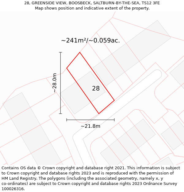28, GREENSIDE VIEW, BOOSBECK, SALTBURN-BY-THE-SEA, TS12 3FE: Plot and title map