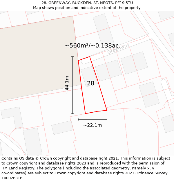28, GREENWAY, BUCKDEN, ST. NEOTS, PE19 5TU: Plot and title map