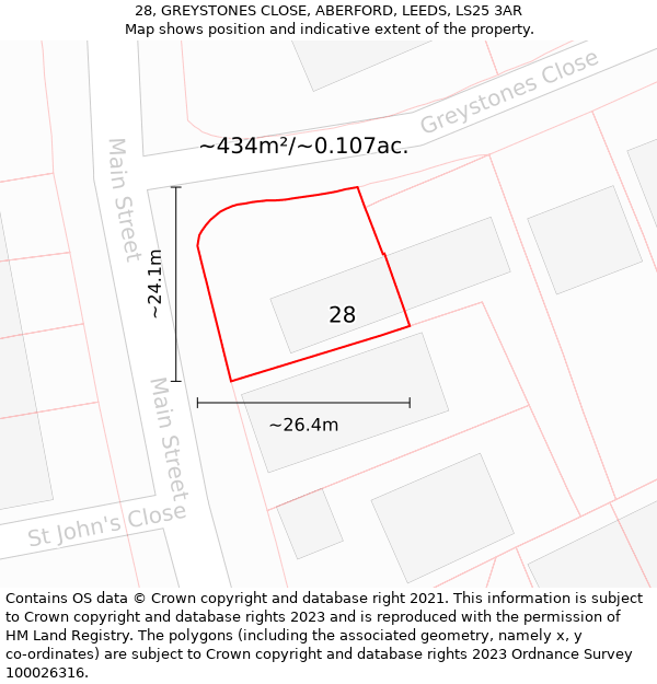 28, GREYSTONES CLOSE, ABERFORD, LEEDS, LS25 3AR: Plot and title map