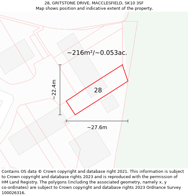 28, GRITSTONE DRIVE, MACCLESFIELD, SK10 3SF: Plot and title map