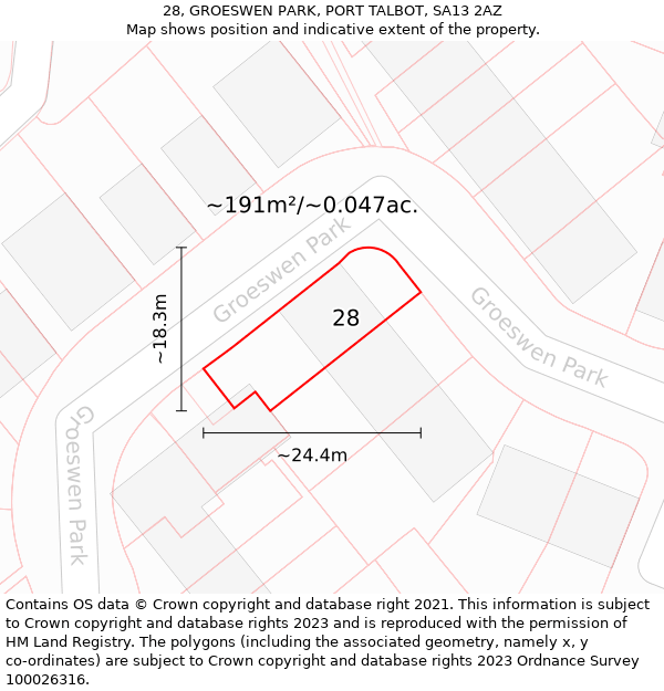 28, GROESWEN PARK, PORT TALBOT, SA13 2AZ: Plot and title map