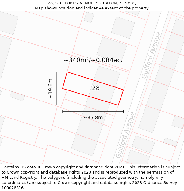 28, GUILFORD AVENUE, SURBITON, KT5 8DQ: Plot and title map