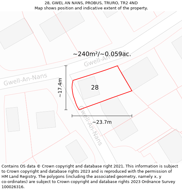 28, GWEL AN NANS, PROBUS, TRURO, TR2 4ND: Plot and title map