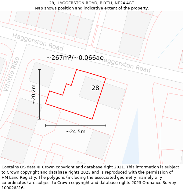 28, HAGGERSTON ROAD, BLYTH, NE24 4GT: Plot and title map