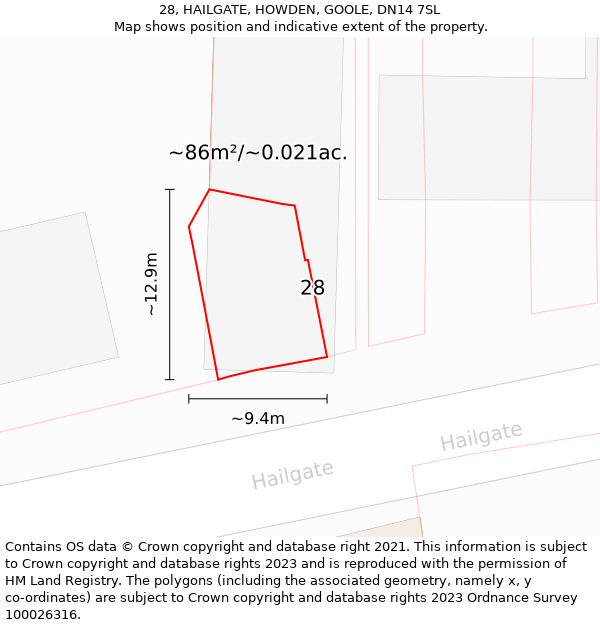 28, HAILGATE, HOWDEN, GOOLE, DN14 7SL: Plot and title map