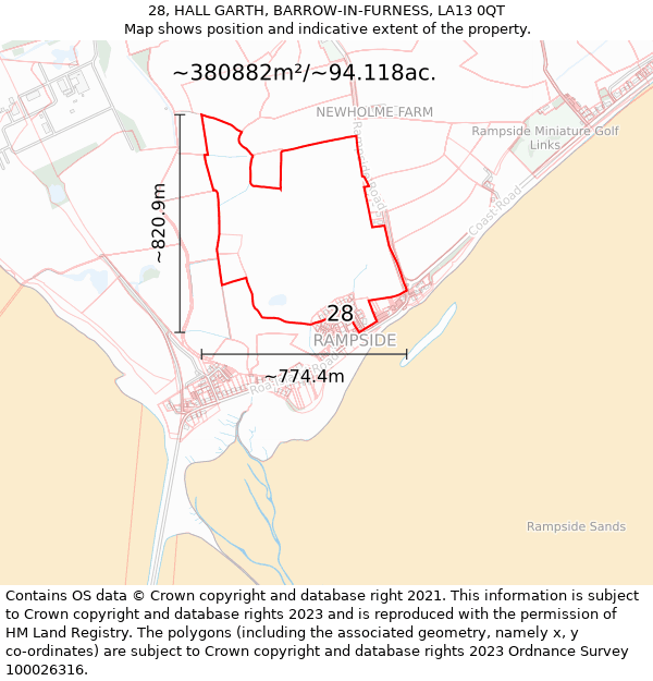 28, HALL GARTH, BARROW-IN-FURNESS, LA13 0QT: Plot and title map