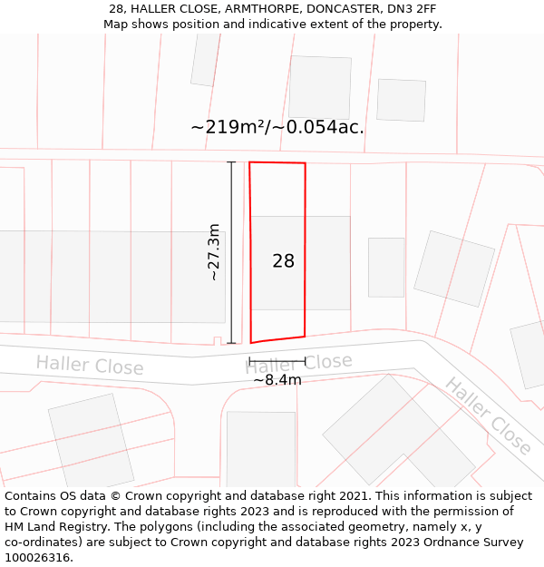 28, HALLER CLOSE, ARMTHORPE, DONCASTER, DN3 2FF: Plot and title map