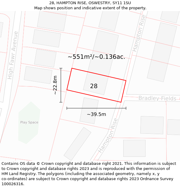 28, HAMPTON RISE, OSWESTRY, SY11 1SU: Plot and title map