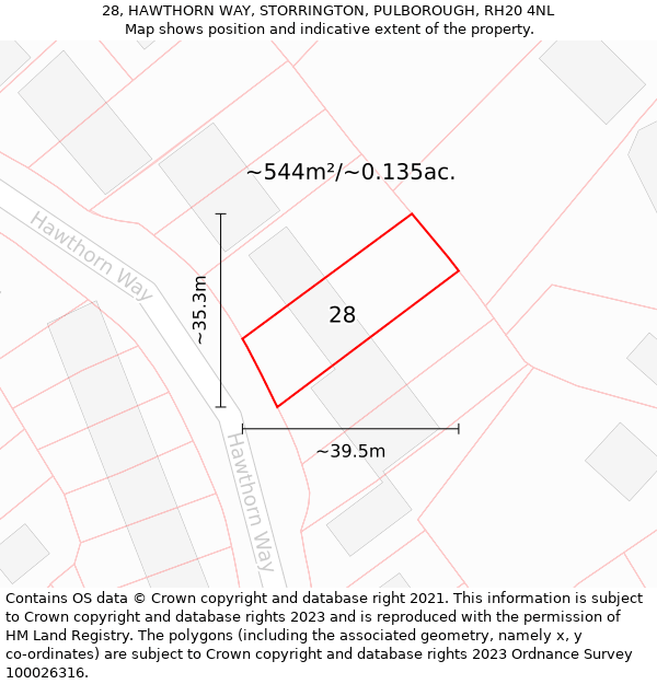 28, HAWTHORN WAY, STORRINGTON, PULBOROUGH, RH20 4NL: Plot and title map