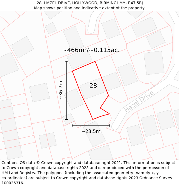 28, HAZEL DRIVE, HOLLYWOOD, BIRMINGHAM, B47 5RJ: Plot and title map