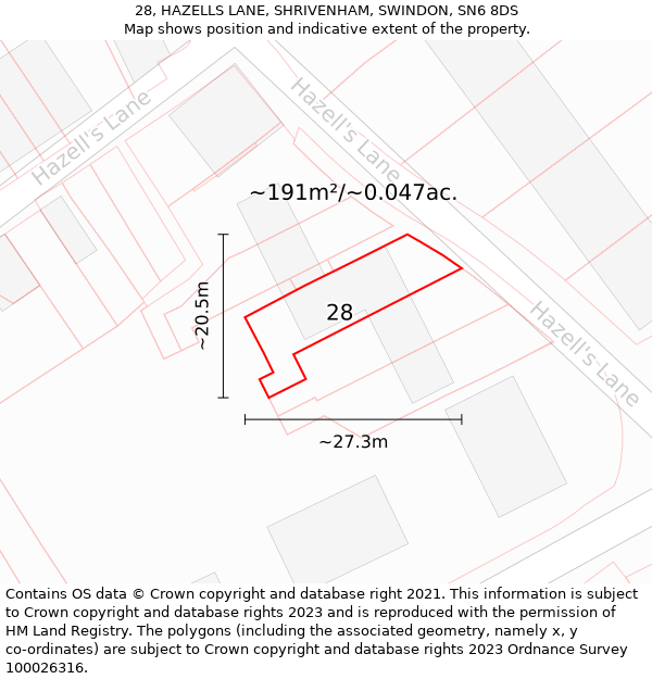 28, HAZELLS LANE, SHRIVENHAM, SWINDON, SN6 8DS: Plot and title map