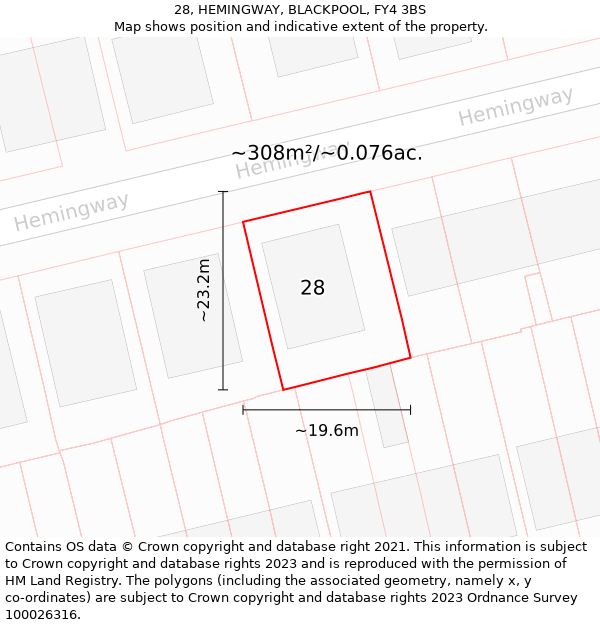 28, HEMINGWAY, BLACKPOOL, FY4 3BS: Plot and title map