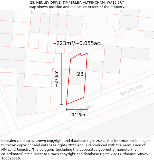 28, HENLEY DRIVE, TIMPERLEY, ALTRINCHAM, WA15 6RY: Plot and title map