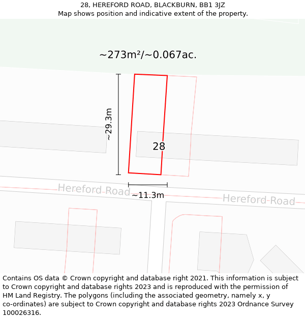 28, HEREFORD ROAD, BLACKBURN, BB1 3JZ: Plot and title map