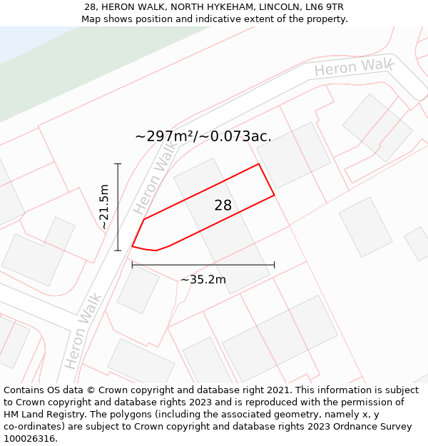 28, HERON WALK, NORTH HYKEHAM, LINCOLN, LN6 9TR: Plot and title map