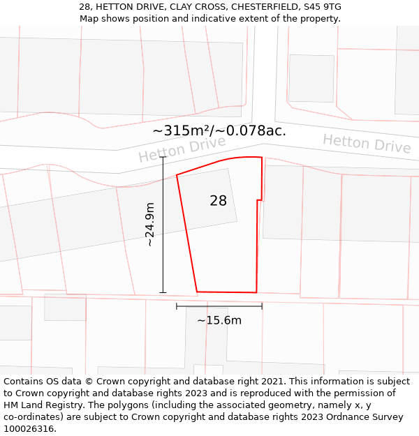 28, HETTON DRIVE, CLAY CROSS, CHESTERFIELD, S45 9TG: Plot and title map