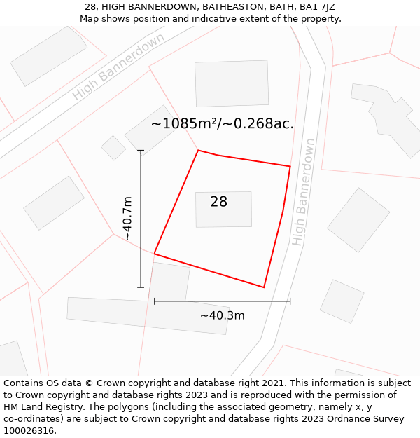 28, HIGH BANNERDOWN, BATHEASTON, BATH, BA1 7JZ: Plot and title map