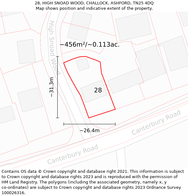 28, HIGH SNOAD WOOD, CHALLOCK, ASHFORD, TN25 4DQ: Plot and title map