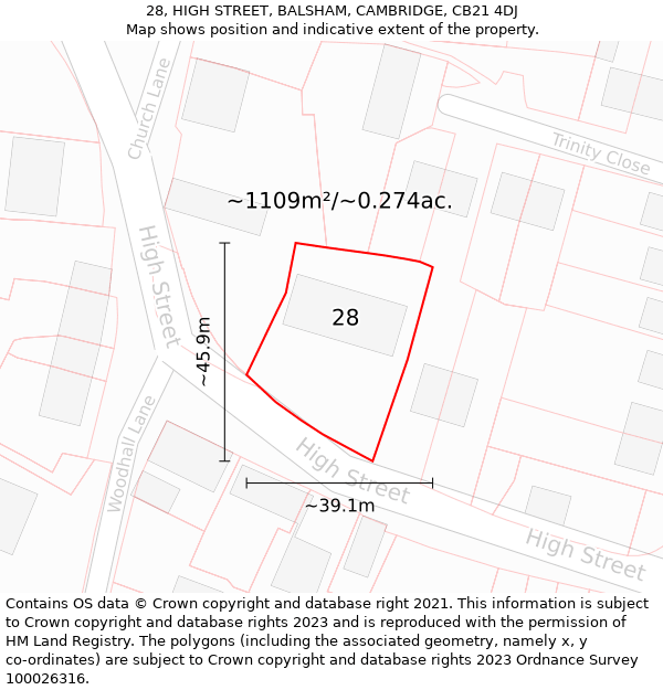 28, HIGH STREET, BALSHAM, CAMBRIDGE, CB21 4DJ: Plot and title map