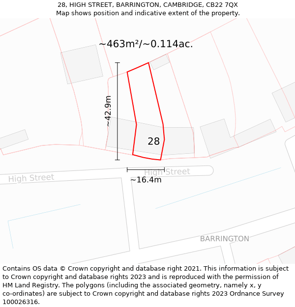 28, HIGH STREET, BARRINGTON, CAMBRIDGE, CB22 7QX: Plot and title map