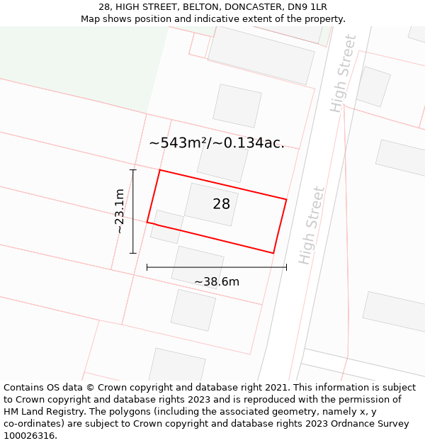 28, HIGH STREET, BELTON, DONCASTER, DN9 1LR: Plot and title map