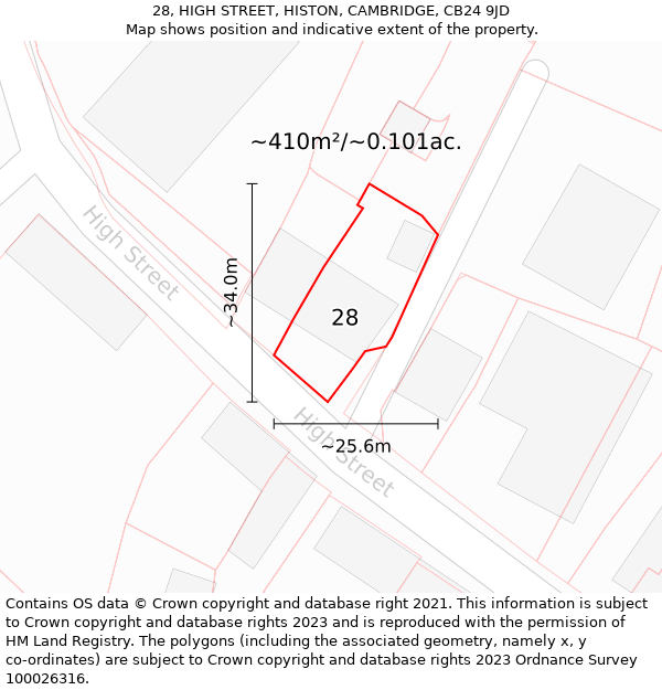 28, HIGH STREET, HISTON, CAMBRIDGE, CB24 9JD: Plot and title map