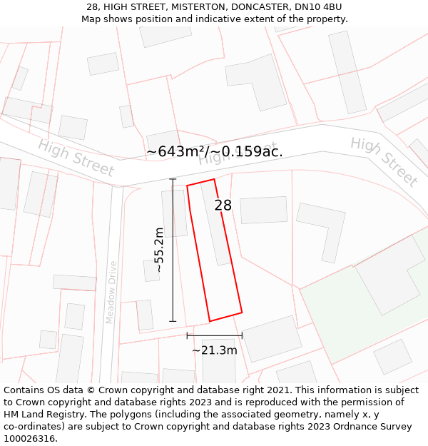 28, HIGH STREET, MISTERTON, DONCASTER, DN10 4BU: Plot and title map