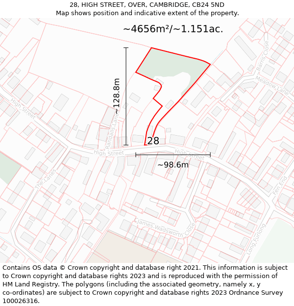 28, HIGH STREET, OVER, CAMBRIDGE, CB24 5ND: Plot and title map