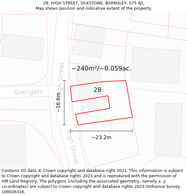 28, HIGH STREET, SILKSTONE, BARNSLEY, S75 4JL: Plot and title map