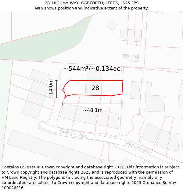 28, HIGHAM WAY, GARFORTH, LEEDS, LS25 2PS: Plot and title map