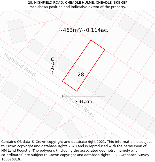 28, HIGHFIELD ROAD, CHEADLE HULME, CHEADLE, SK8 6EP: Plot and title map