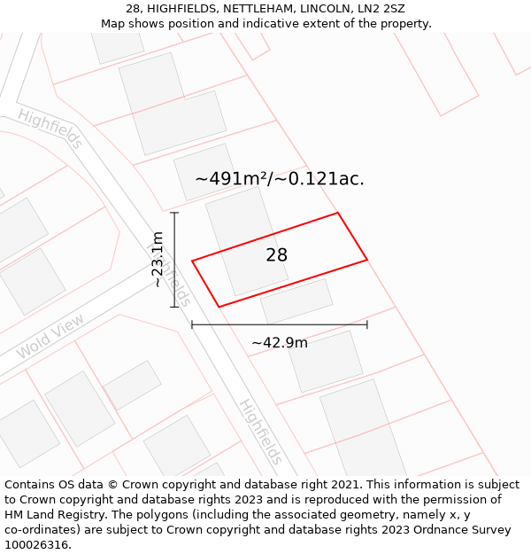 28, HIGHFIELDS, NETTLEHAM, LINCOLN, LN2 2SZ: Plot and title map