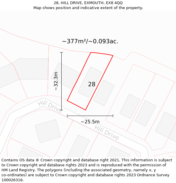 28, HILL DRIVE, EXMOUTH, EX8 4QQ: Plot and title map
