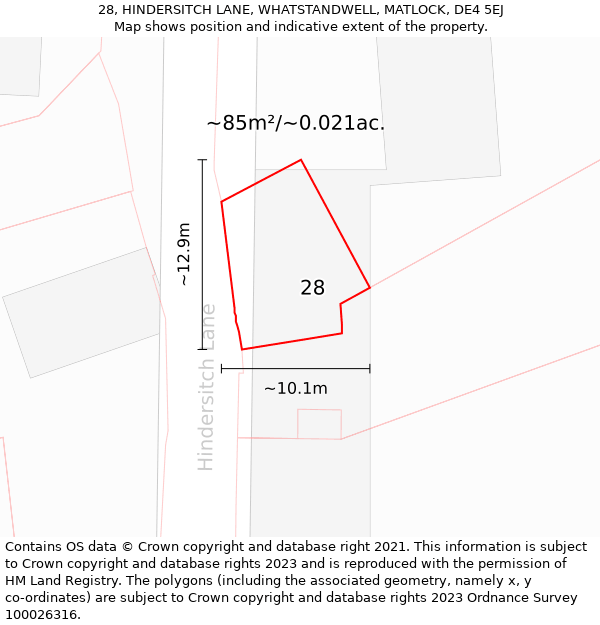 28, HINDERSITCH LANE, WHATSTANDWELL, MATLOCK, DE4 5EJ: Plot and title map