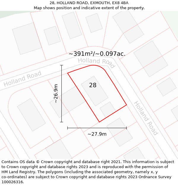 28, HOLLAND ROAD, EXMOUTH, EX8 4BA: Plot and title map