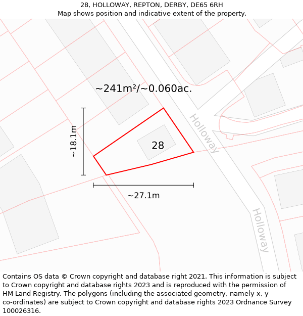 28, HOLLOWAY, REPTON, DERBY, DE65 6RH: Plot and title map