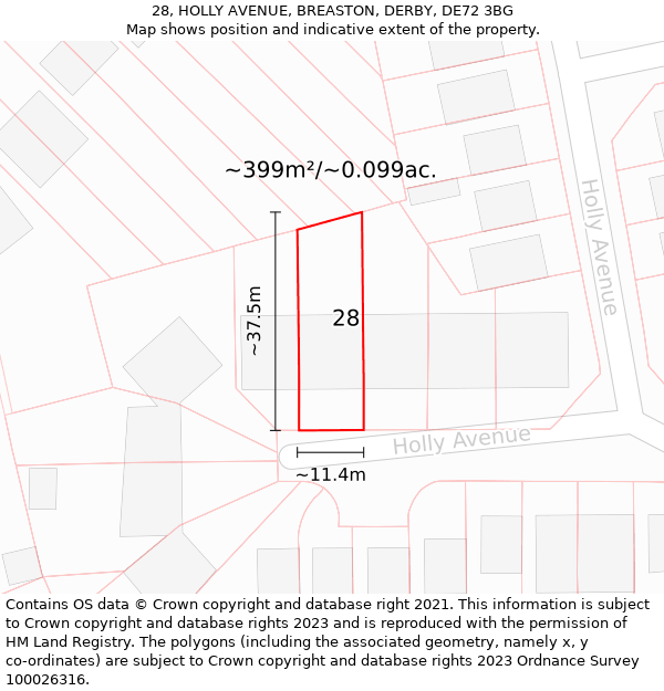 28, HOLLY AVENUE, BREASTON, DERBY, DE72 3BG: Plot and title map