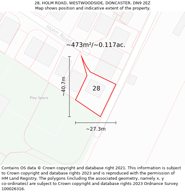 28, HOLM ROAD, WESTWOODSIDE, DONCASTER, DN9 2EZ: Plot and title map